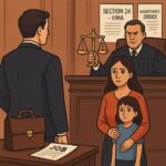 A symbolic courtroom scene showing two traditional Chyawanprash jars on either side of a judge’s gavel, with herbal leaves, legal documents, and a scale of justice in the background.